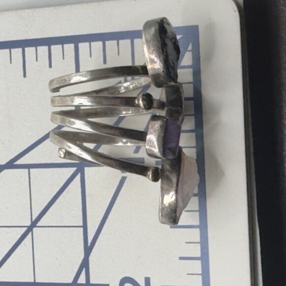 Lilly Barrack Artisan Sterling & 14k Gold 4 Gemstone Ring S 7.5 14g - Picture 3 of 12